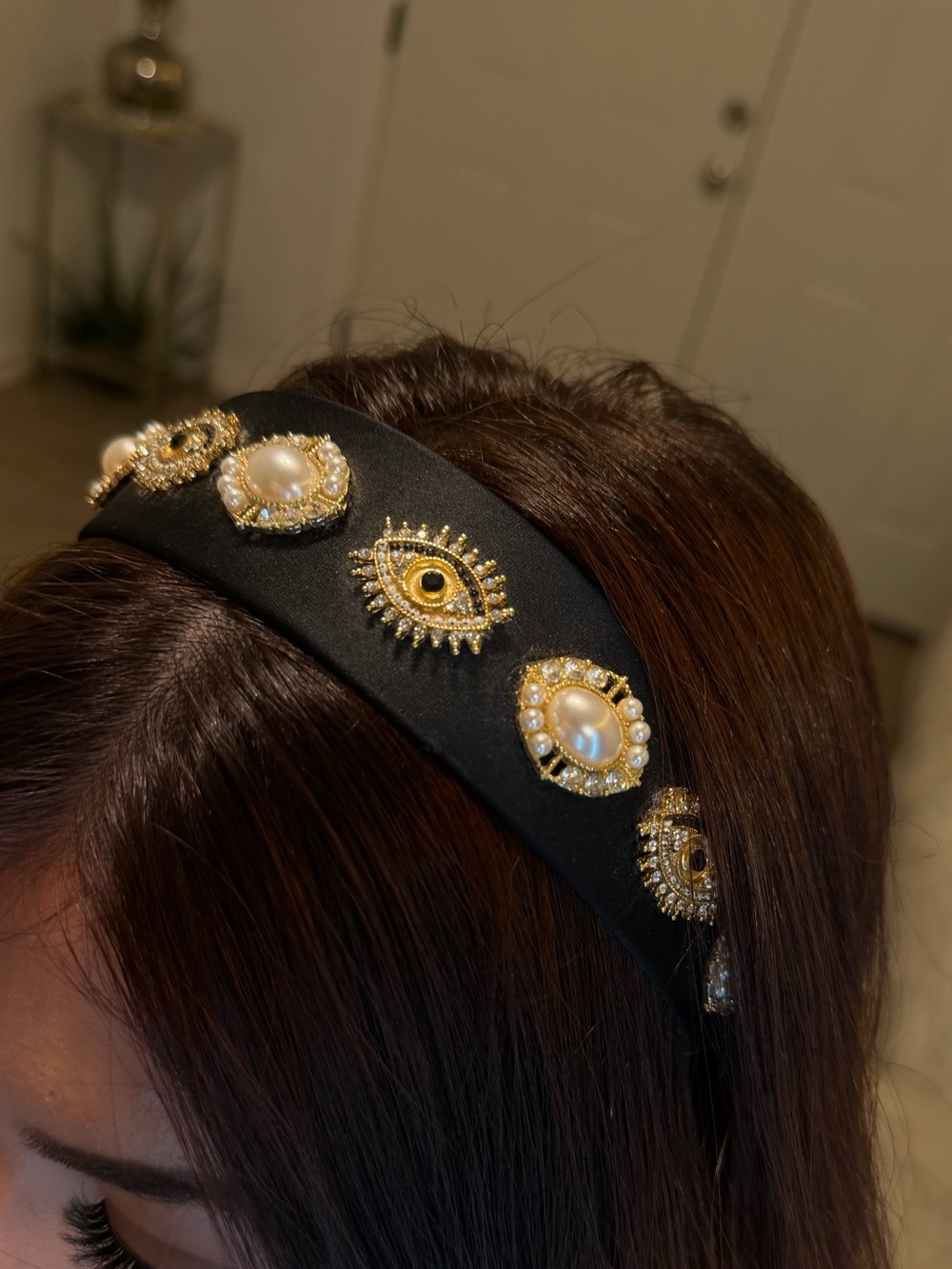 Black Beaded Pearl Embellished Headband